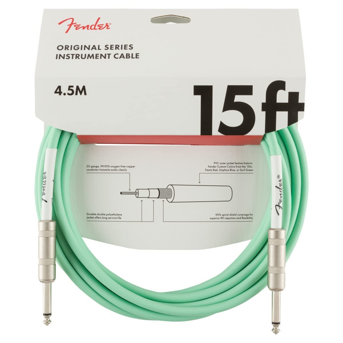 Fender 0990515058 Original Series Instrument Cable, 15' Straight/Straight, Surf Green