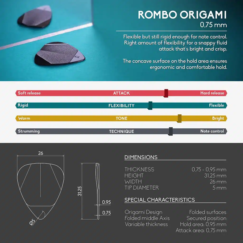 1-5.webp ROMBO Pick Set Origami Mixed Colors (4 Guitar Picks) .75mm