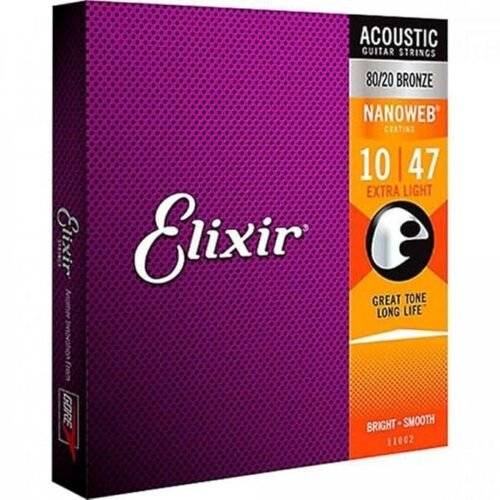 11002-elixir.jpg Elixir Strings 80/20 Bronze Acoustic Guitar Strings w NANOWEB Coating, Extra Light (.010-.047)