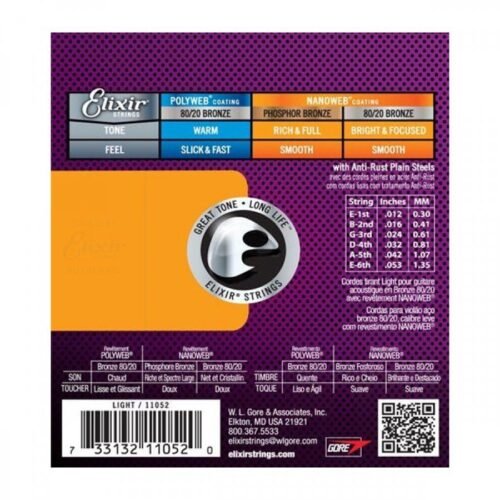 11027-elixir-2-1.jpg Elixir Acoustic Guitar String 80-20 Bronze With Nanoweb Coating 11-52 Custom Light 11027