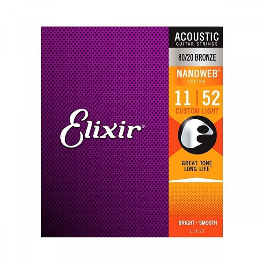 Elixir Acoustic Guitar String 80-20 Bronze With Nanoweb Coating 11-52 Custom Light 11027