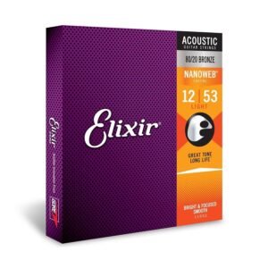 Elixir 11052 Light Nanoweb 80/20 Bronze Acoustic Guitar Strings 12-53