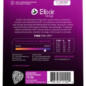 Elixir Strings Acoustic Guitar Strings, 6-String, Medium NANOWEB Coating