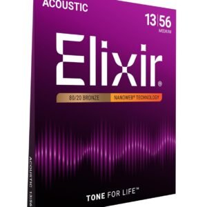 Elixir Strings Acoustic Guitar Strings, 6-String, Medium NANOWEB Coating