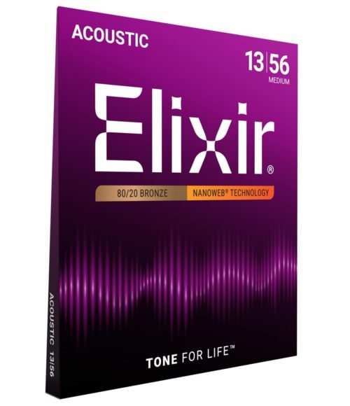 Elixir Strings Acoustic Guitar Strings, 6-String, Medium NANOWEB Coating