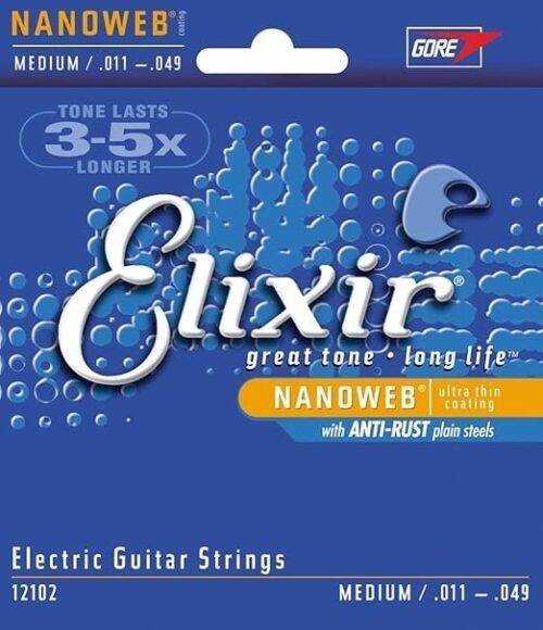 Elixir 12102 Electric Guitar Strings Medium NANOWEB Coating 11-49