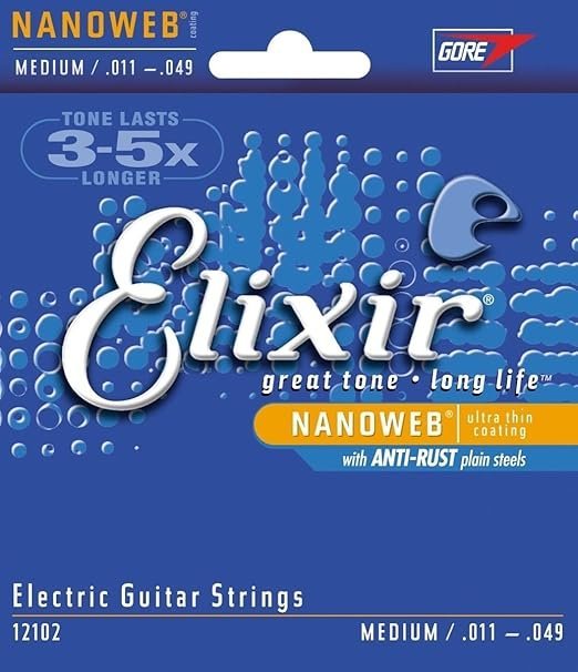 Elixir 12102 Electric Guitar Strings Medium NANOWEB Coating 11-49