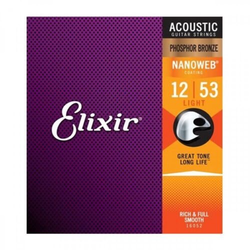 Elixir Acoustic Guitar Strings 80/20 Phosphor Bronze Nanoweb Coating 12-53 Light 16052