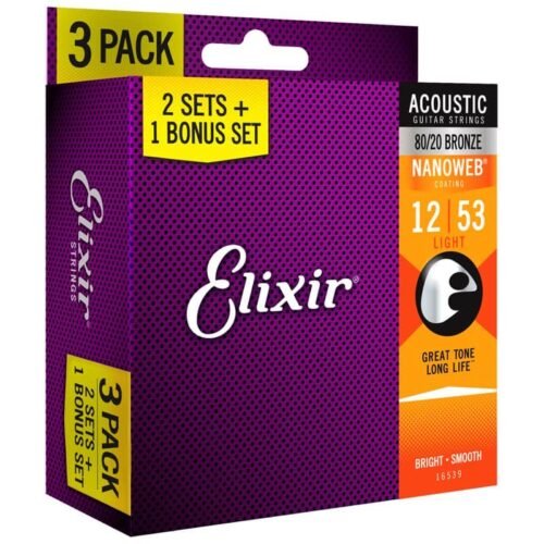 Elixir NANOWEB 80/20 Bronze BONUS 3-Pack 16539 Light .012-.053 (11052)