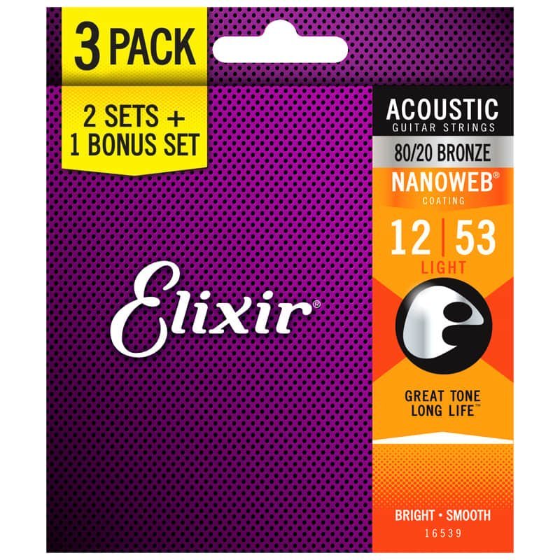 16539-11052-elixir-3-1.jpg Elixir NANOWEB 80/20 Bronze BONUS ? 3-Pack 16539 Light .012-.053 (11052)
