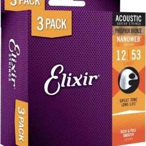 Elixir Strings, Acoustic Guitar Strings, Phosphor Bronze with NANOWEB Coating, Longest-Lasting Rich and Full Tone with Comfortable Feel, 6 String Set, 3 Pack, Light 12-53