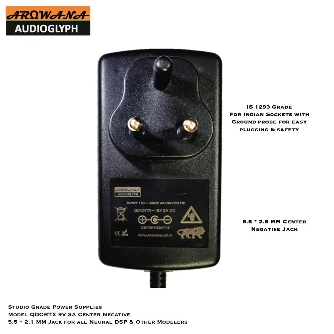 Arowana QDCRTX 12v 3A Center Negative Studio Grade Power Supply with Ferrite Core for Neural Quad Cortex & other Modelers
