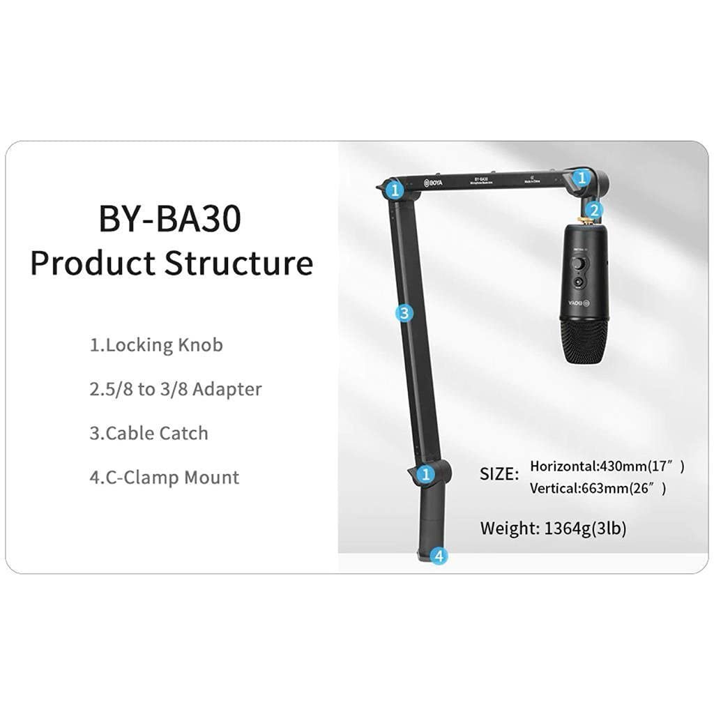 51PvPTO54mS._SL1024_.jpg Boya BY-BA30 Boom Arm Aluminum Alloy Desk Holder Microphone Stand Bracket for Video Recording