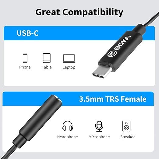 Boya BY-K4 3.5mm TRRS Female to USB Type-C Male Adapter Cable (6cm)