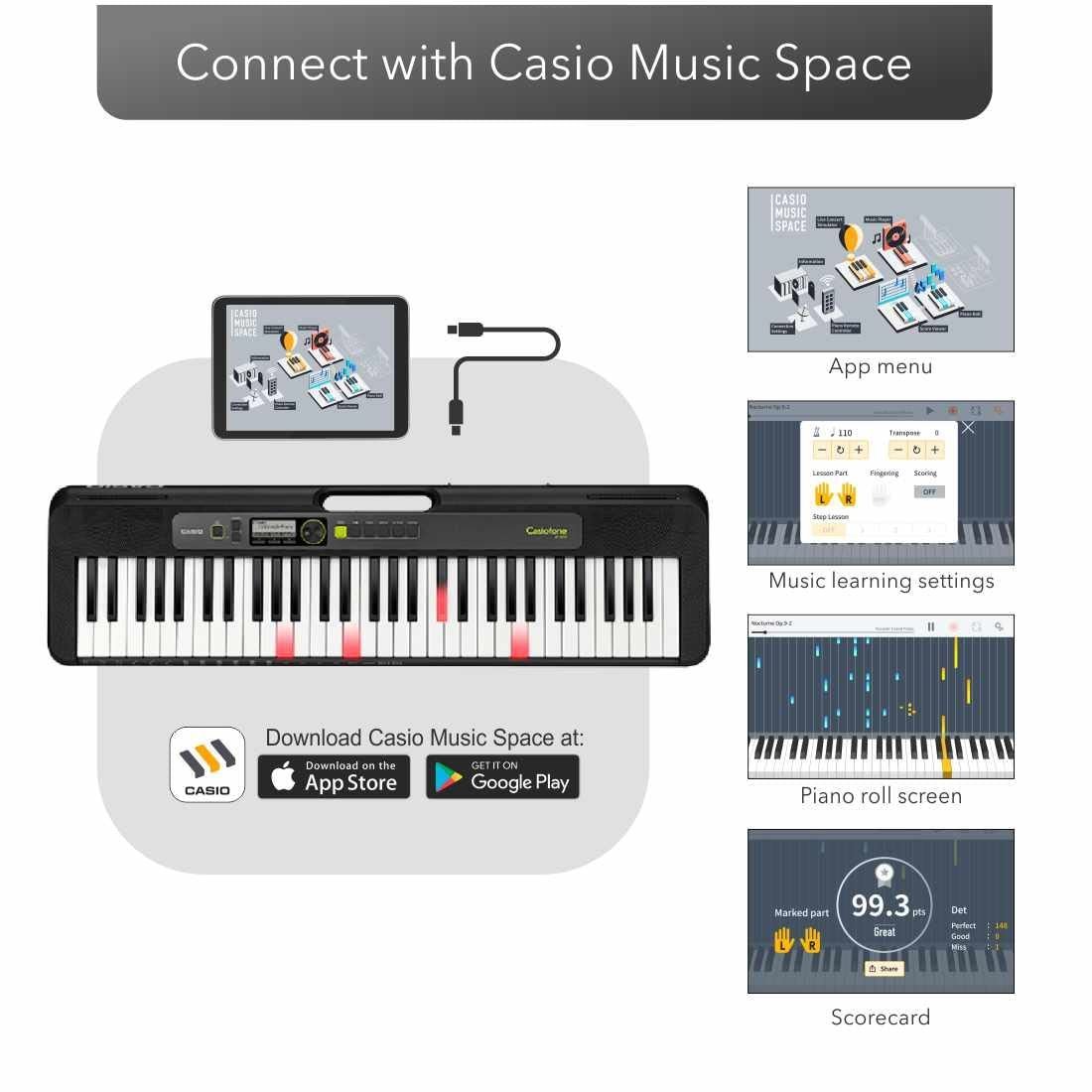 Casio LK-S250 Casiotone 61-Keys Keylighting Portable Keyboard With Adaptor