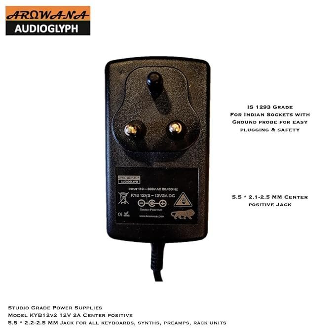 61JC71TEj4L._SX679_.jpg Arowana KYB12V2 Studio Grade Center Positive 12V 2A Power Supply for Keyboards, Synths, Preamps & other Audio Gear