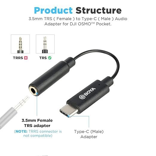 61UIfBHZRJL._SX522_.jpg Boya Mic BOYA BY-K6 3.5mm TRS Female to Type-C Male Audio Adapter for DJI OSMO POCKET