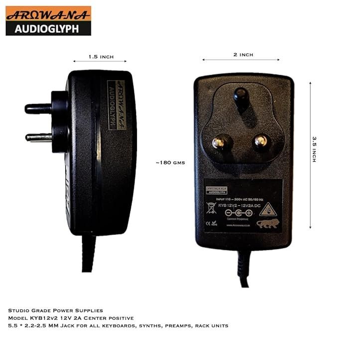 61WH-z6ZjDL._SX679_.jpg Arowana KYB12V2 Studio Grade Center Positive 12V 2A Power Supply for Keyboards, Synths, Preamps & other Audio Gear