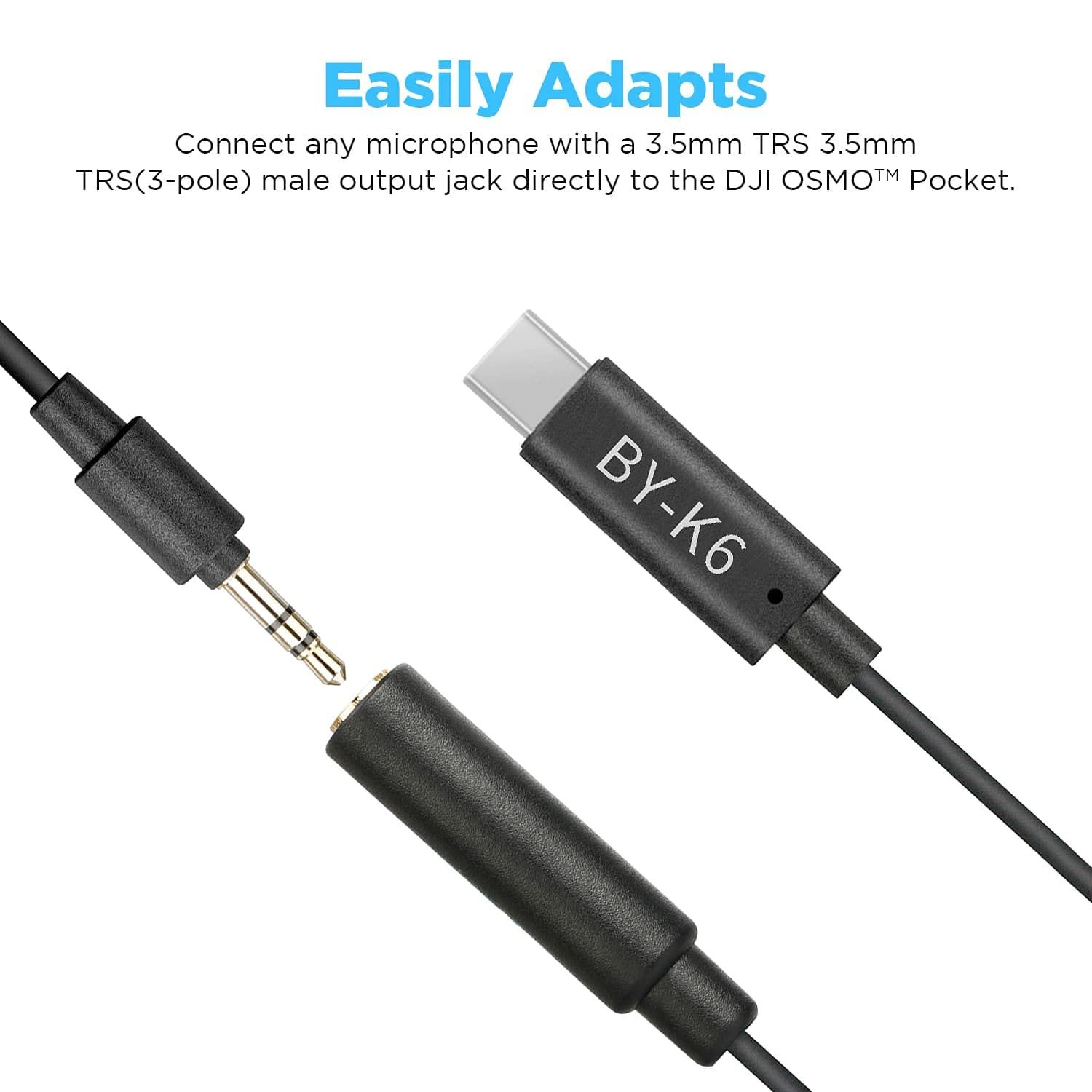 61jkZFT6KXS._SL1500_.jpg Boya Mic BOYA BY-K6 3.5mm TRS Female to Type-C Male Audio Adapter for DJI OSMO POCKET