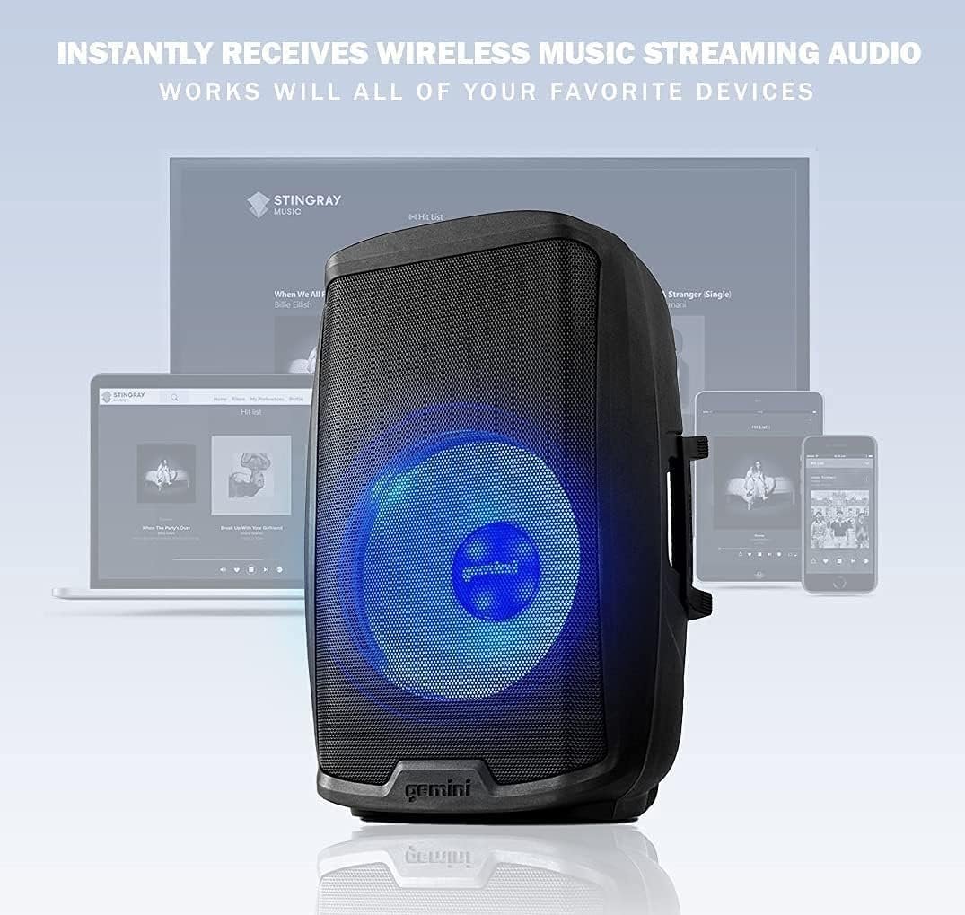 Gemini AS-2115BT-LT 2000-Watt 15-Inch Multi LED Bluetooth Loudspeaker