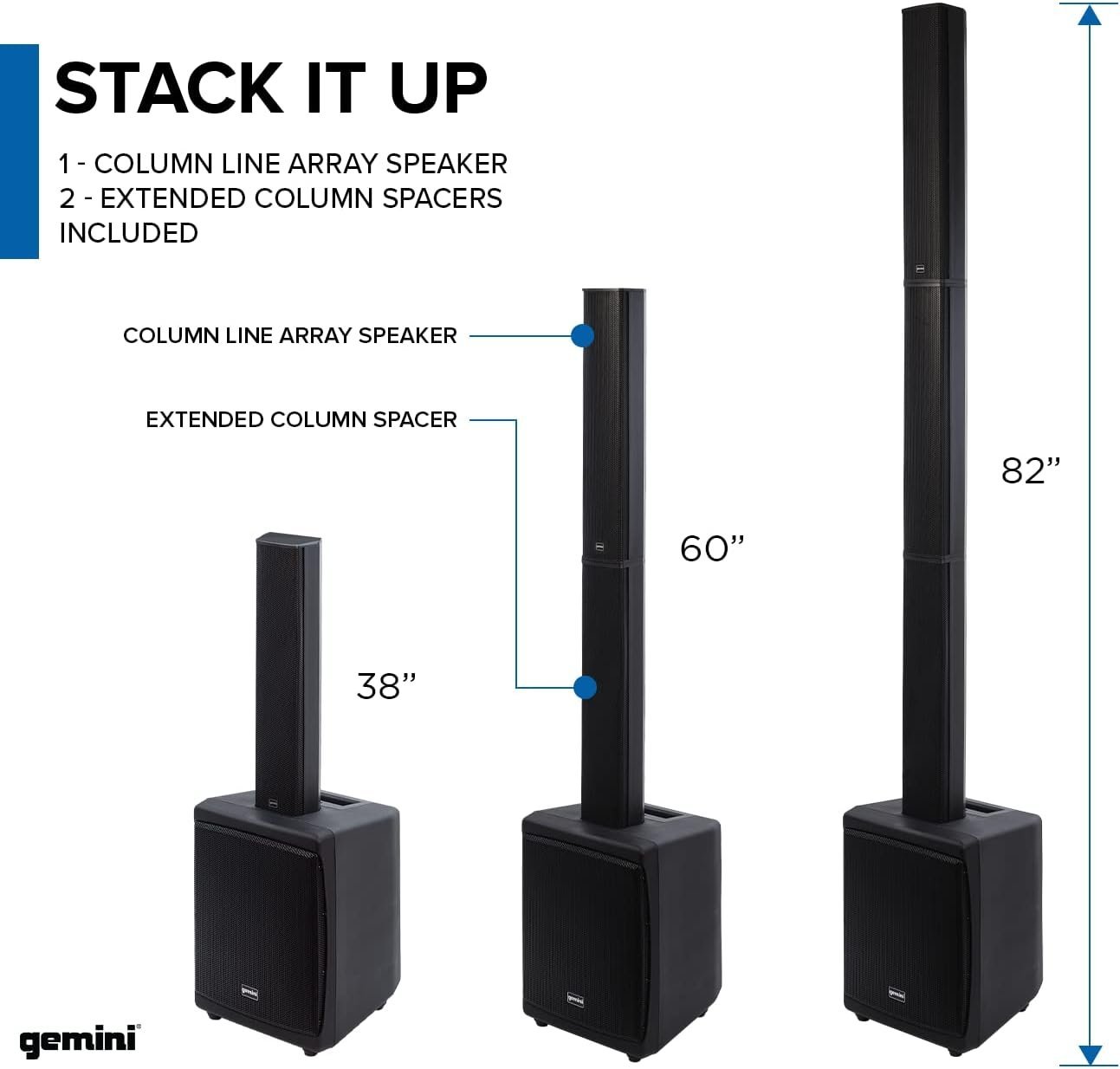 Gemini Sound WRX-843 Professional Audio Bluetooth 78" Inch Tall Column Line Array PA Speakers, 8" Inch Subwoofer, 3000W Watts