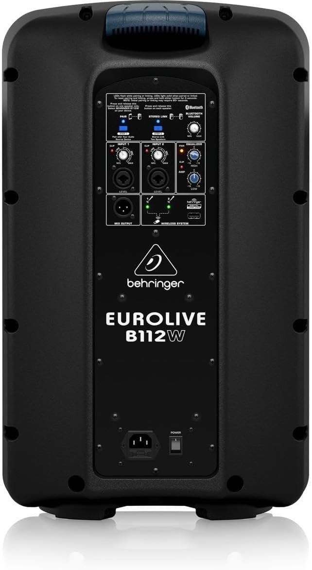 Behringer Eurolive B112W Active 1000-Watt 12" Powered PA System with Bluetooth Wireless Technology, 50Hz-20kHz Frequency Response, -36 to 0 dBu Sensitivity