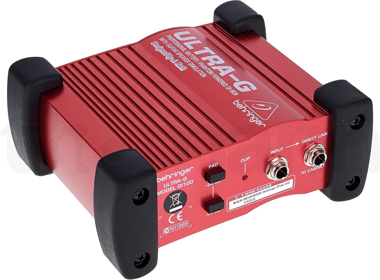 67ed2bf03254138964229593bd30faf150a0400ca2a48cdcdfe3f.jpg Behringer Ultra-G GI100 Professional Battery/Phantom Powered DI-Box with Guitar Speaker Emulation, 10Hz-160kHz Frequency Response