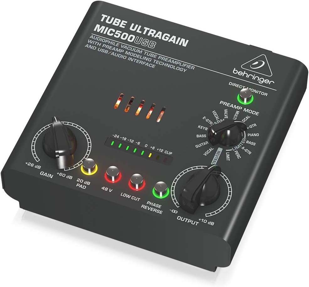 67ed2ea47eb1caf66988294cf56f63c93496b98d3349611bba799.jpg Behringer TUBE ULTRAGAIN MIC500USB Audiophile Vacuum Tube Preamplifier with Preamp Modeling Technology and USB/Audio Interface