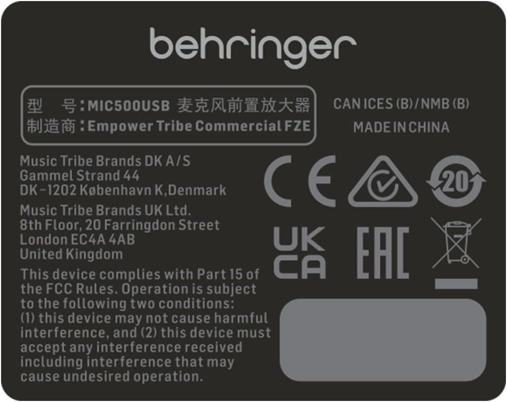 67ed2ea5be7f38de0506b4c64bd8c298657839b6155066bb3d0e9.jpg Behringer TUBE ULTRAGAIN MIC500USB Audiophile Vacuum Tube Preamplifier with Preamp Modeling Technology and USB/Audio Interface
