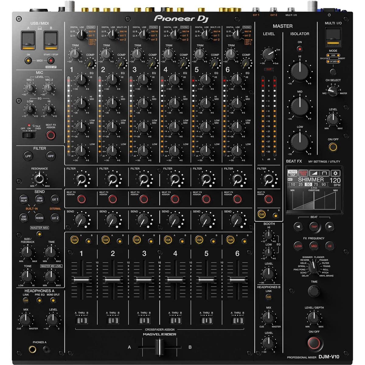 Pioneer DJ DJM-V10 6-Channel DJ Mixer With USB Connection, Black