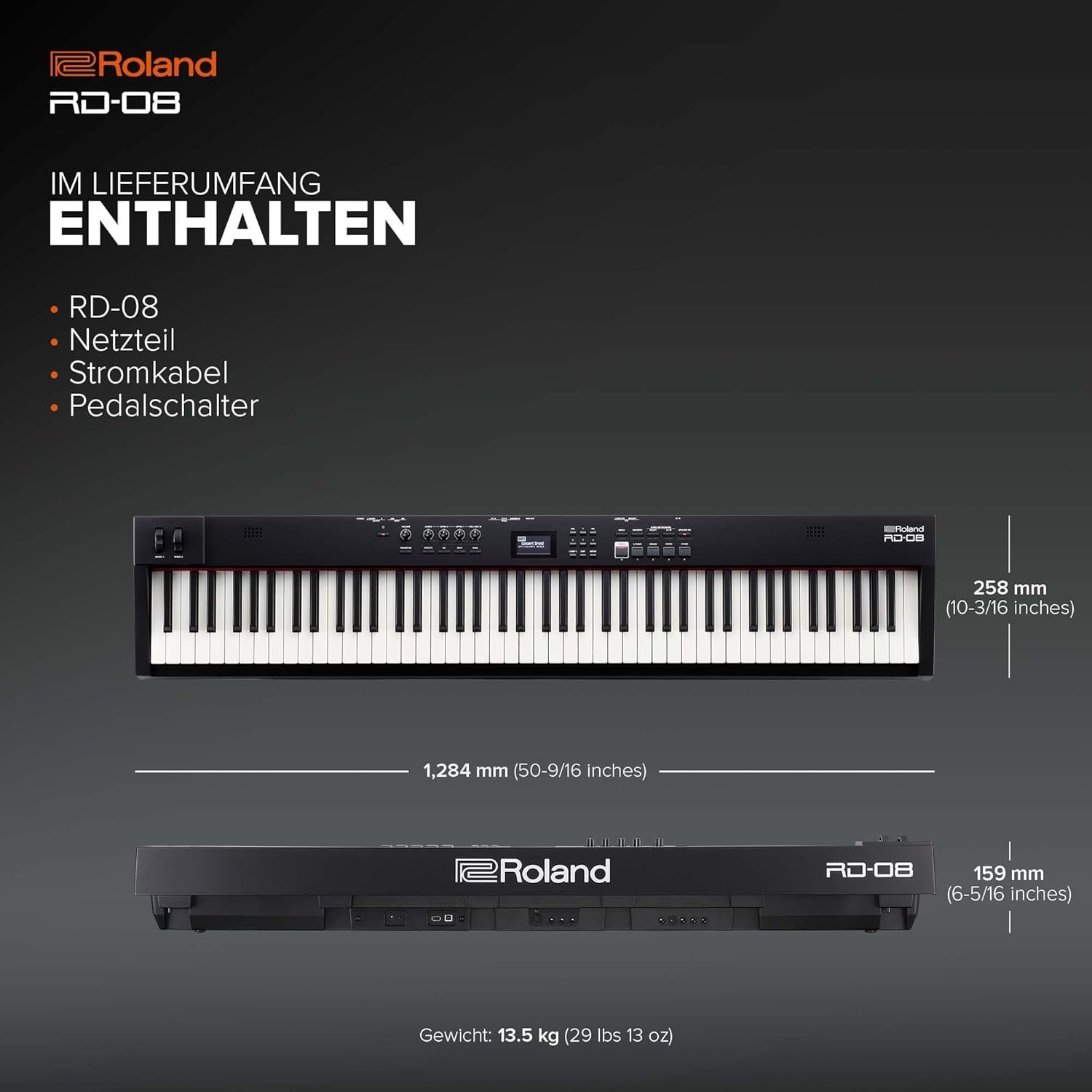 Roland RD-08 Stage Piano | Authentic RD Sound & Playability | Streamlined Design | 88-Note Weighted Action PHA-4 Keyboard | Expandable Features | +3,000 Built-in Sounds