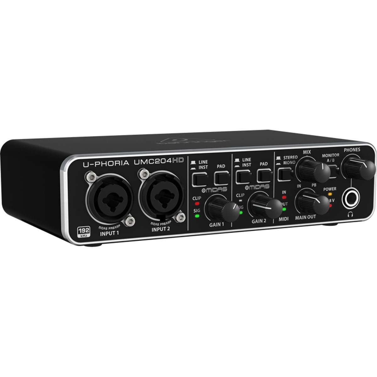 Behringer U-Phoria UMC204HD Audiophile 2x4, 24-Bit/192 kHz USB Audio/MIDI Interface with Midas Mic Preamplifiers