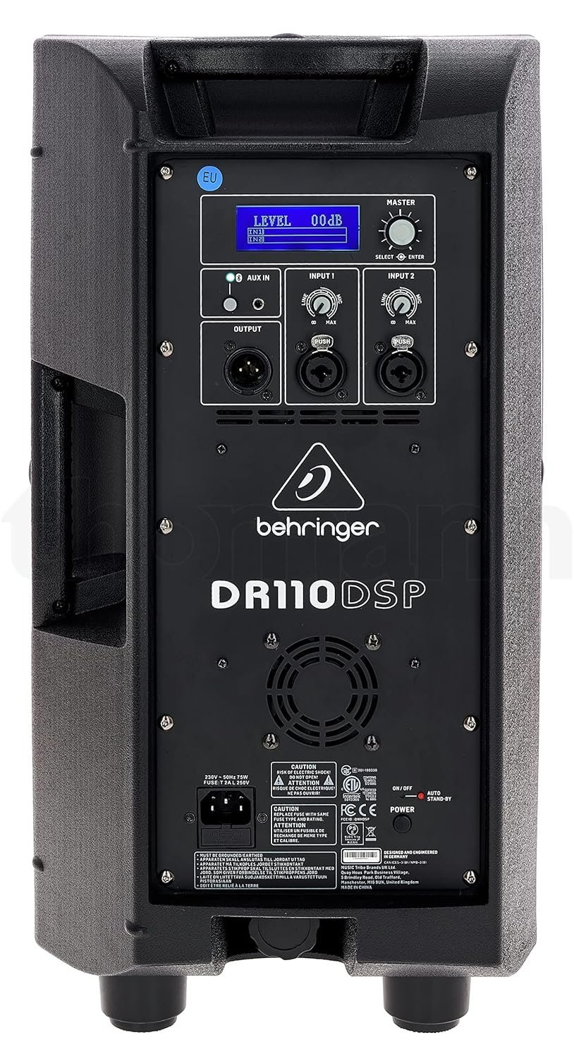 67ee5d6f47d9ec3b9465bb85de5b6907789e015a2bae96475250e.jpg Behringer DR110DSP Active 1,000 Watt 10" PA Speaker System with DSP and 2-Channel Mixer With Bluetooth Connection, Black