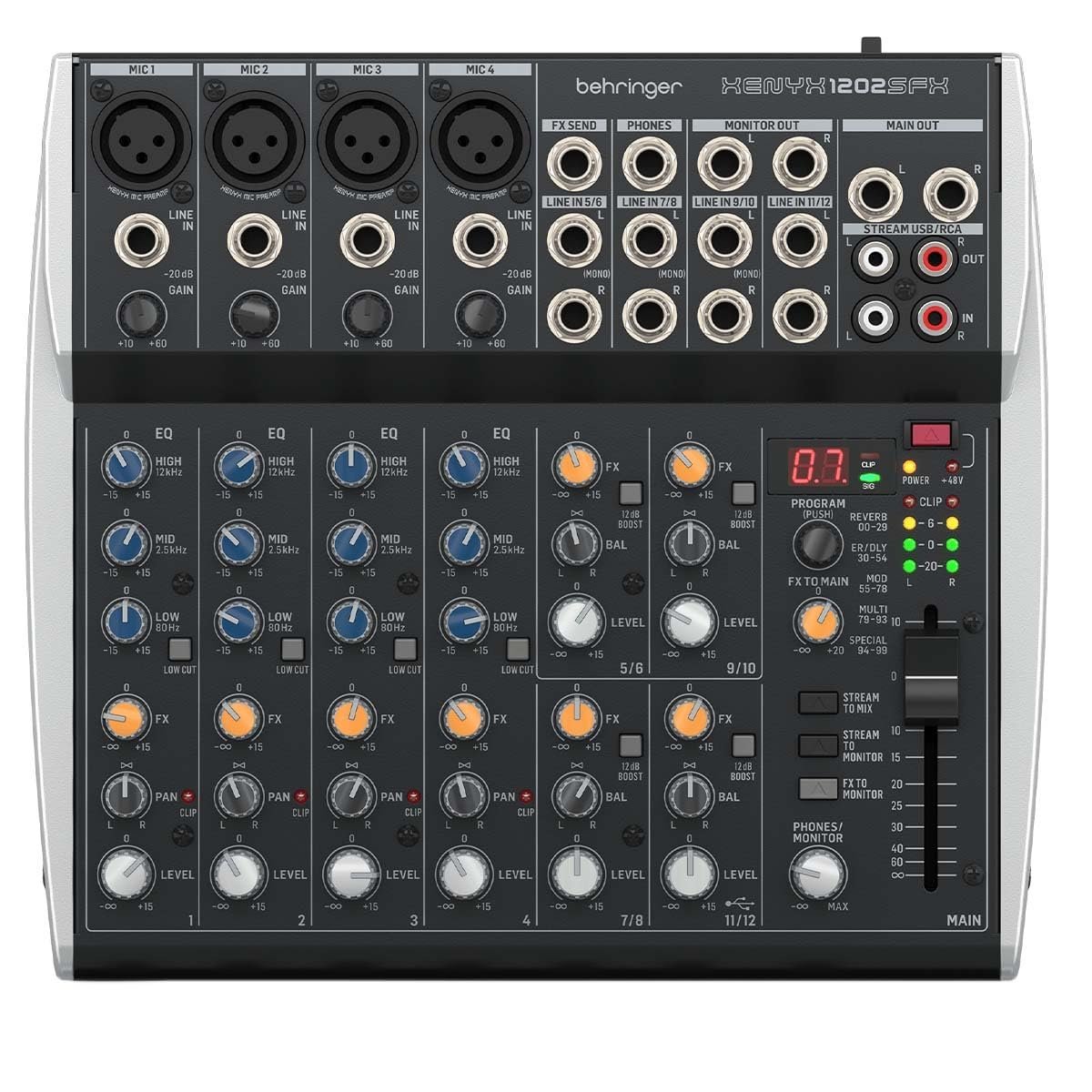Behringer Xenyx 1202SFX 12-Channel Analog Audio Mixer With USB Connection, Black