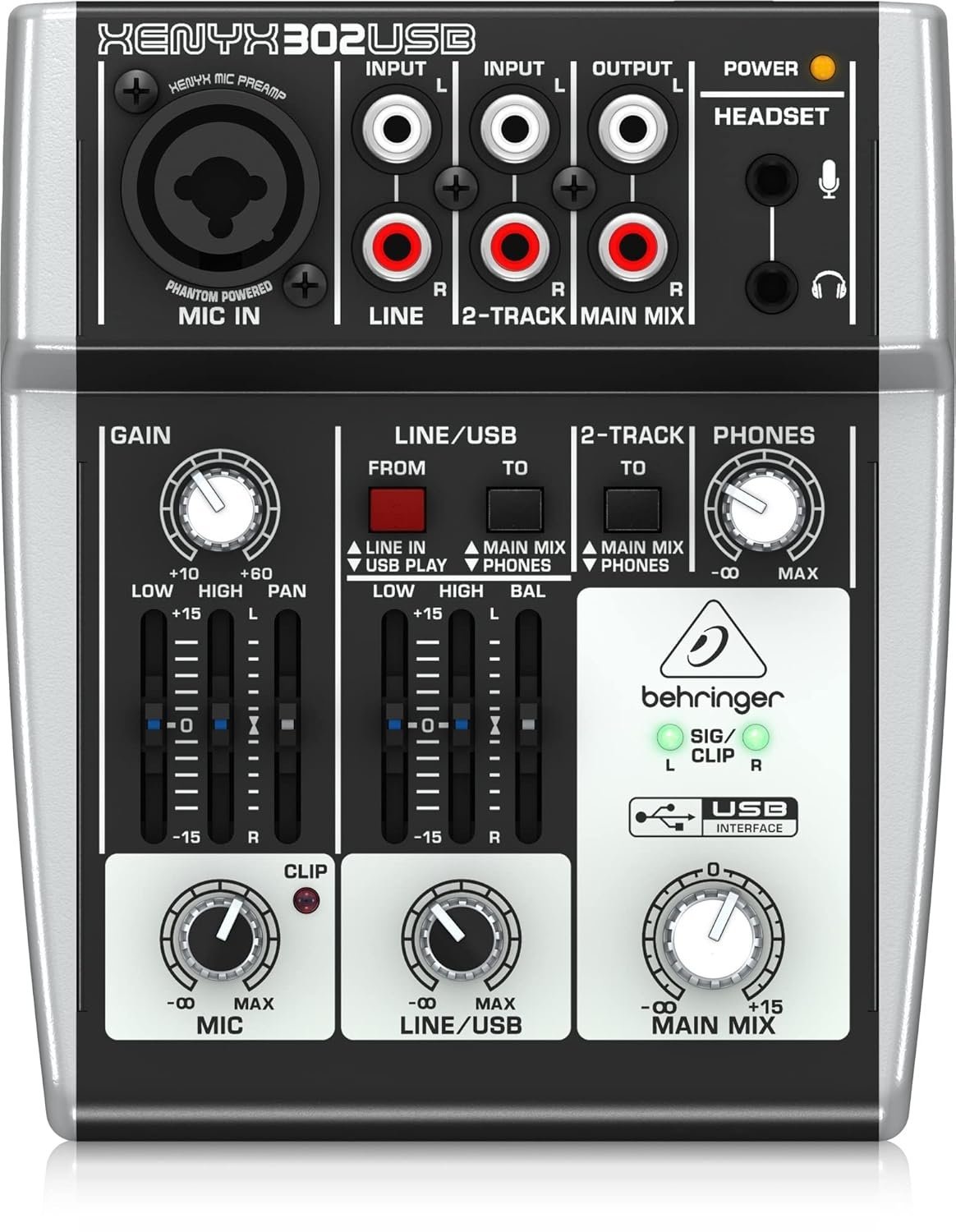 Behringer 302USB Premium 5-Input Analog Audio Mixer with XENYX Mic Preamp and USB/Audio Interface, Black