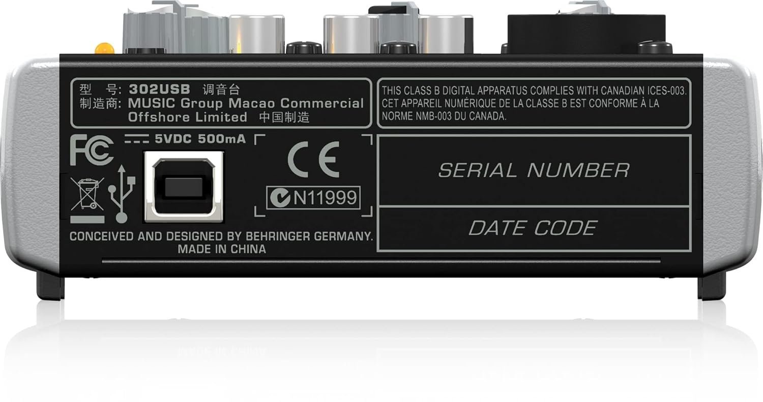Behringer 302USB Premium 5-Input Analog Audio Mixer with XENYX Mic Preamp and USB/Audio Interface, Black