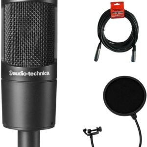 Audio-Technica AT2035 Cardioid Condenser Microphone Bundle with Pop Filter with 2 Layered Mesh and 10-Foot XLR Cable