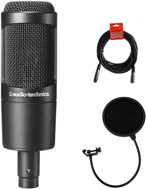 67ee805f593e70ae11afe9aca3b15a9f6f38cf255161283ccd40f.jpg Audio-Technica AT2035 Cardioid Condenser Microphone Bundle with Pop Filter with 2 Layered Mesh and 10-Foot XLR Cable