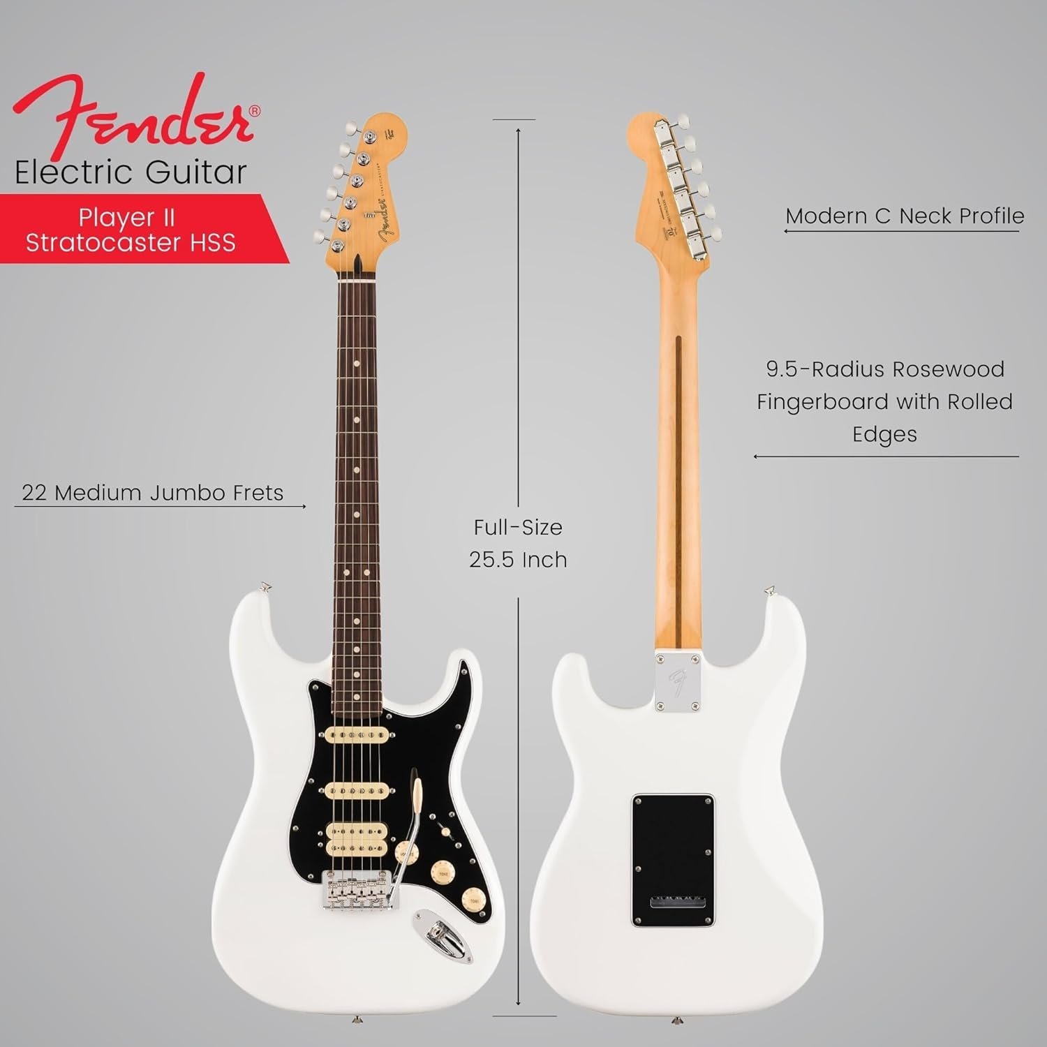 Fender Player II Stratocaster HSS Rosewood Fingerboard Electric Guitar 0140540515 - Polar White