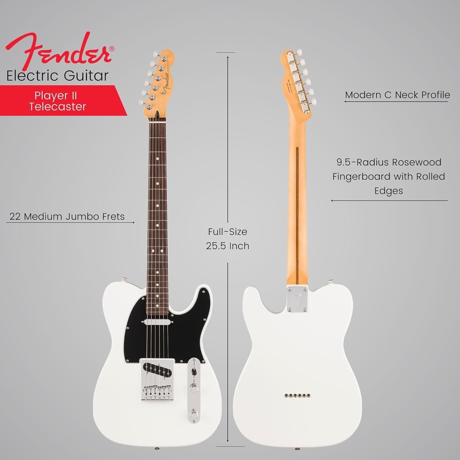 Fender Player II Telecaster Slab Rosewood Fingerboard Electric Guitar 0140550515 - Polar White