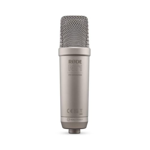 Rode Nt1 5Th Generation Large-Diaphragm Studio Condenser Microphone with XLR and USB Outputs, Shock Mount and Pop Filter for Music Production, Vocal Recording and Podcasting (Silver)