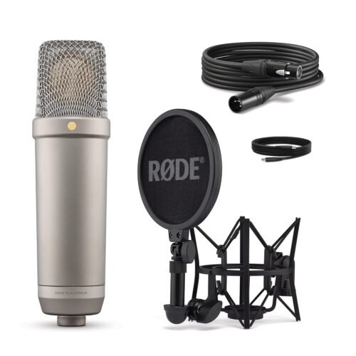 Rode Nt1 5Th Generation Large-Diaphragm Studio Condenser Microphone with XLR and USB Outputs, Shock Mount and Pop Filter for Music Production, Vocal Recording and Podcasting (Silver)