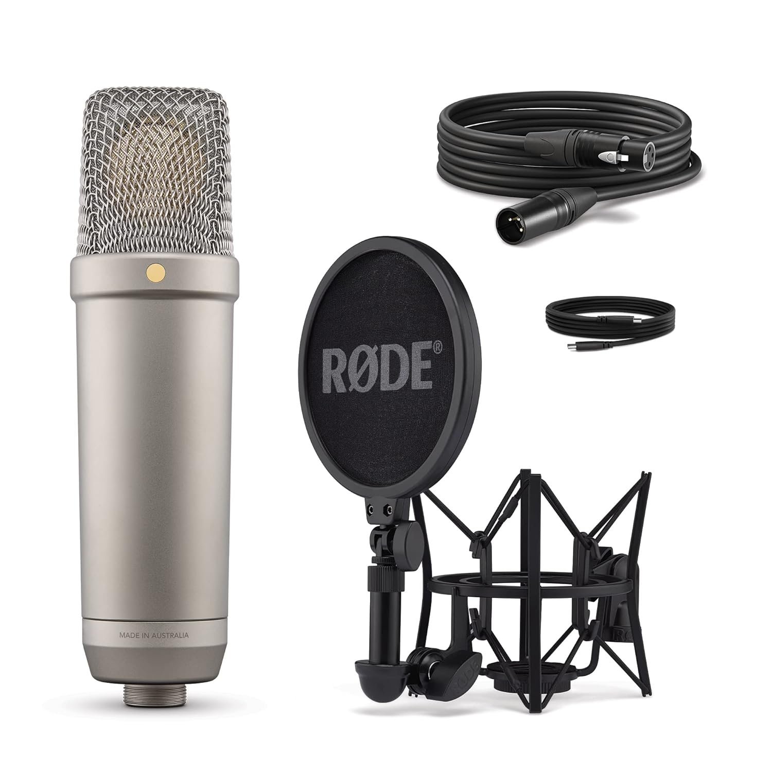 Rode Nt1 5Th Generation Large-Diaphragm Studio Condenser Microphone with XLR and USB Outputs, Shock Mount and Pop Filter for Music Production, Vocal Recording and Podcasting (Silver)