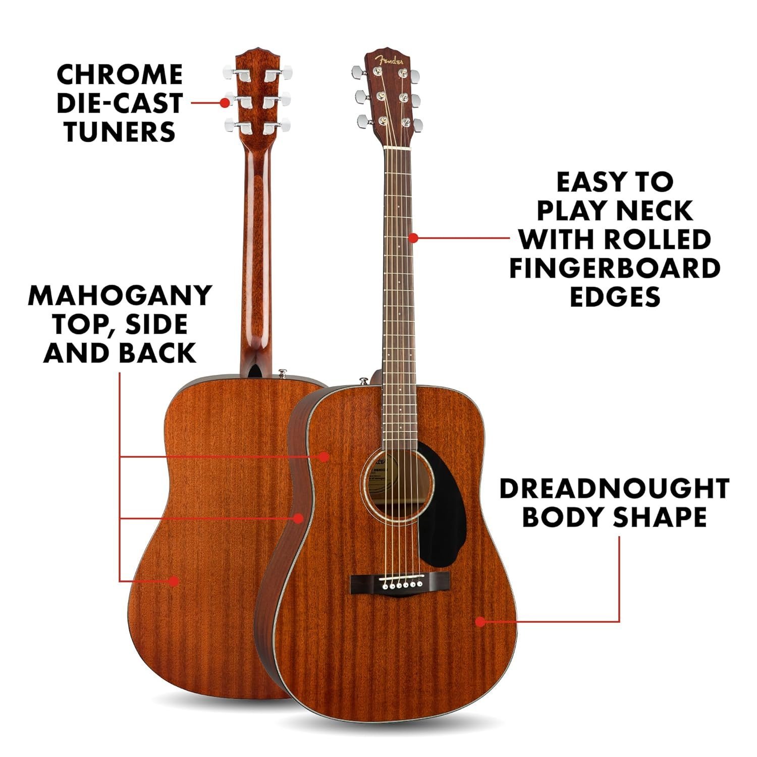 6814b901e29b2bcec10cf360ef469ee04b9757aac31bd5a487f90.jpg Fender Acoustic Guitar Dreadnought Solid CD60S Mahogany 970110022