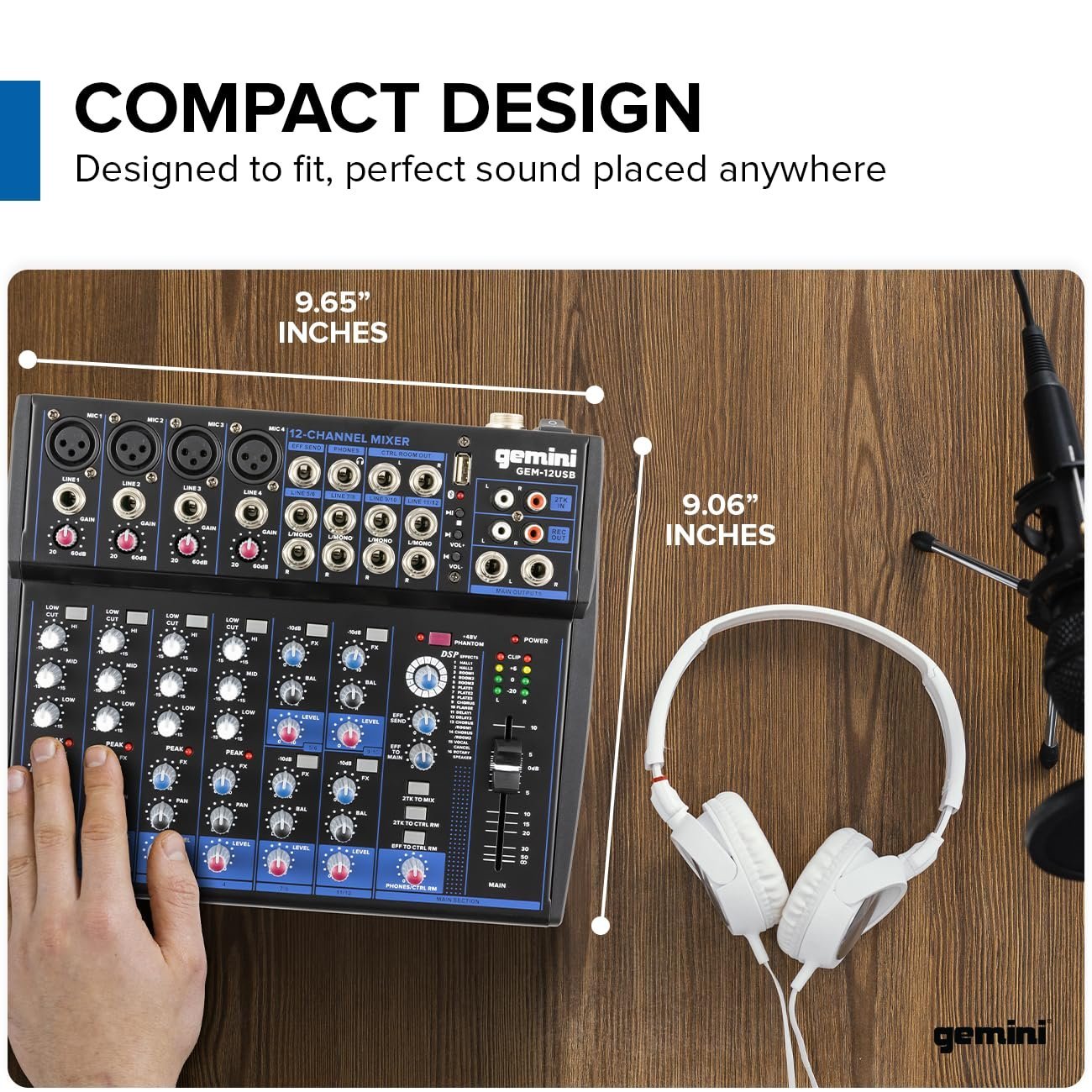 682991b608e17d8b26884def7a2246ad4f482ebd5091bf2aebaa8.jpg Gemini Sound GEM-12USB Compact 12 Channel Bluetooth Analog Audio Mixer - USB Playback (Black)