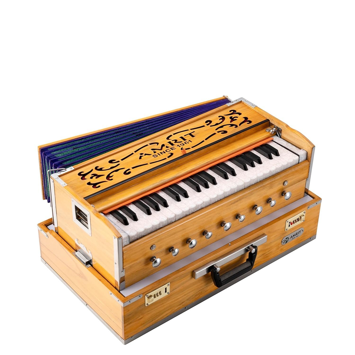 AMRIT 42 keys Harmonium, Bass-Male 2 Line Reed With Copuler WITH STOPPER High Sound Quality