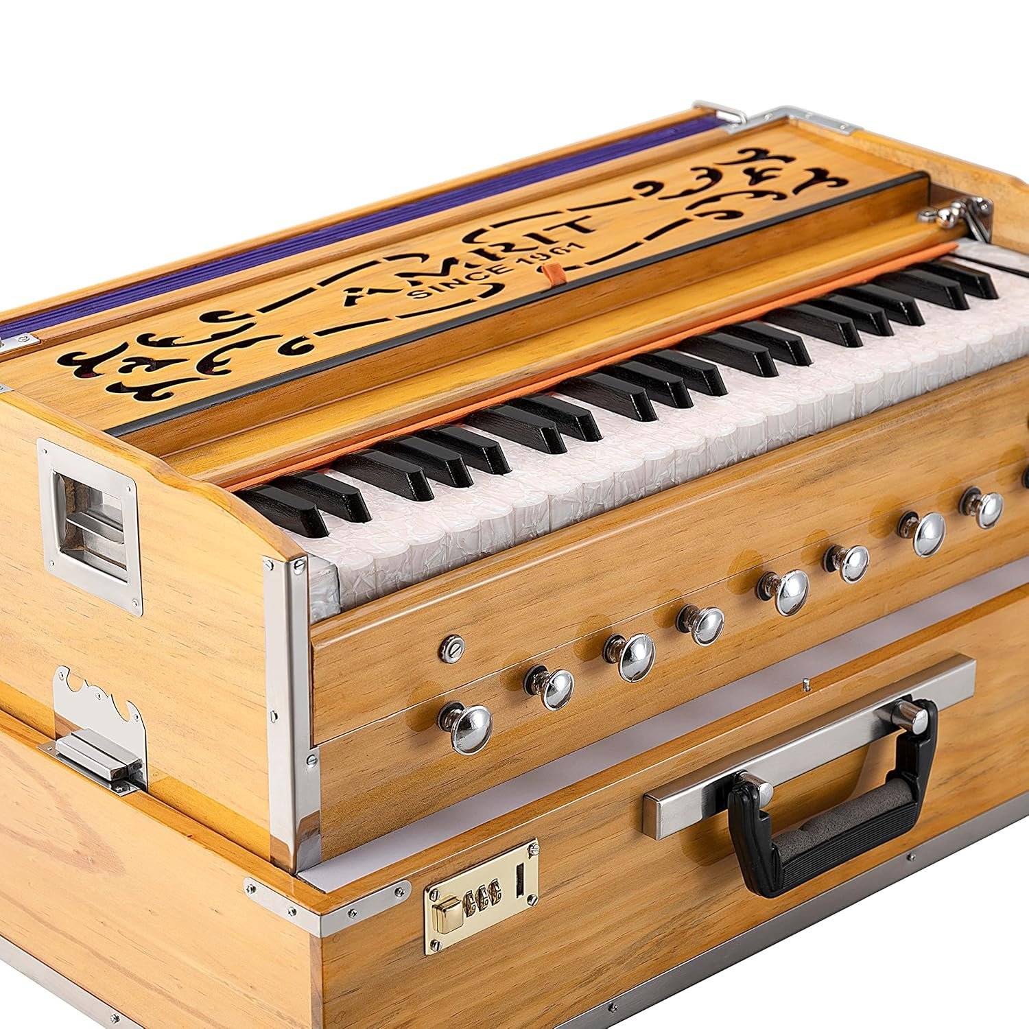 AMRIT 42 keys Harmonium, Bass-Male 2 Line Reed With Copuler WITH STOPPER High Sound Quality