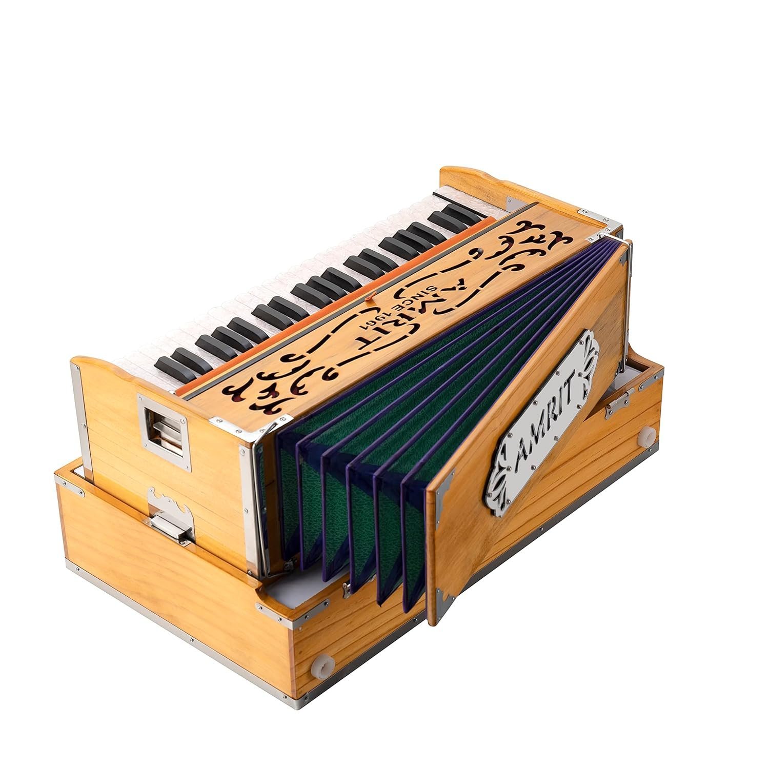 AMRIT 42 keys Harmonium, Bass-Male 2 Line Reed With Copuler WITH STOPPER High Sound Quality