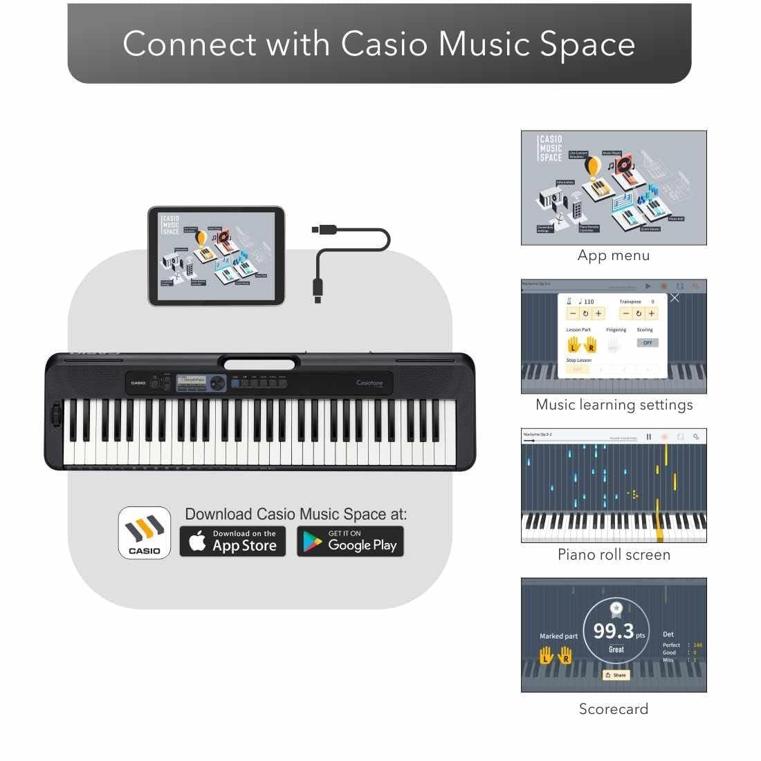 CT-S300BK with AC Adaptor 9.5V Slim Casiotone (S300)