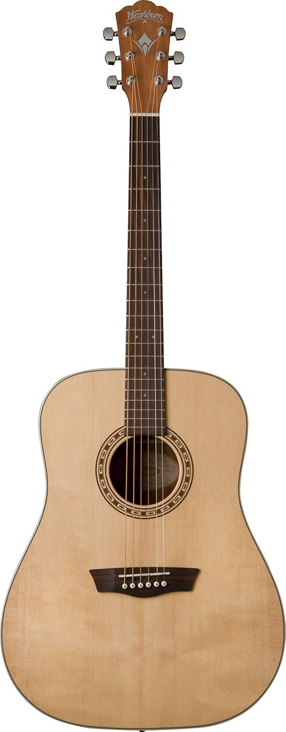 6838013a05b6c6a359c0c5fea5113416d79dca244e2bb3faec731.jpg Washburn Harvest 6 String Acoustic Guitar, Right, Light Brown (WD7S-A)